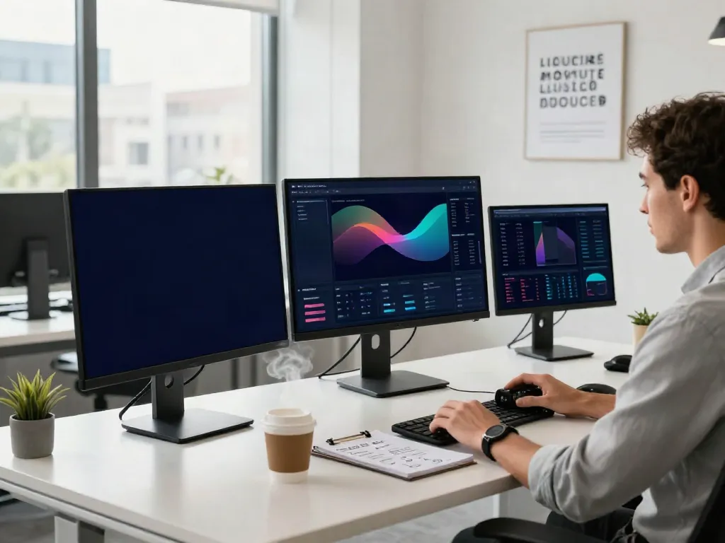 Digital marketer analyzing SEO analytics for instant indexing in a modern workspace.
