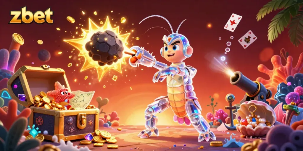 ZBET's vibrant gaming scene examines the thrilling explosion of an asteroid releasing golden gems.