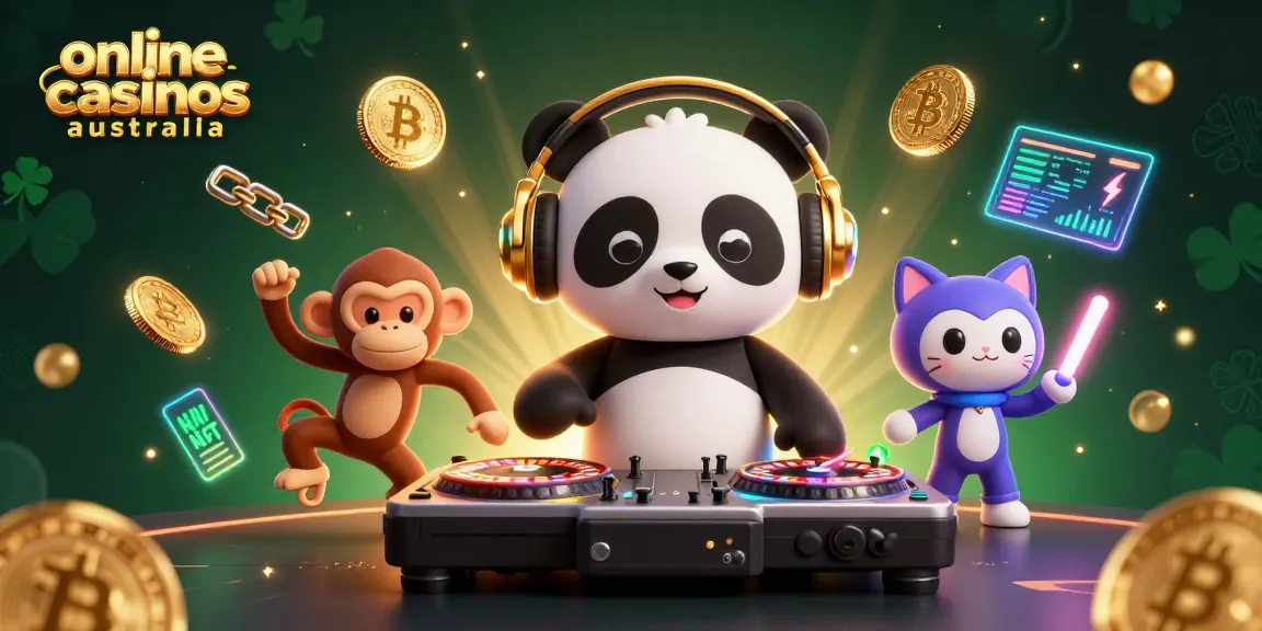Experience excitement in online casinos australia with vibrant 3D DJ panda spinning and energetic characters.