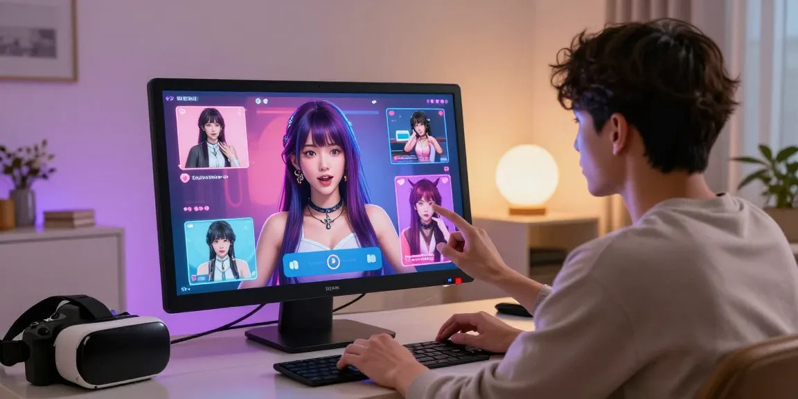 Engaging user interaction with ecchi AI character on touchscreen in modern living space.